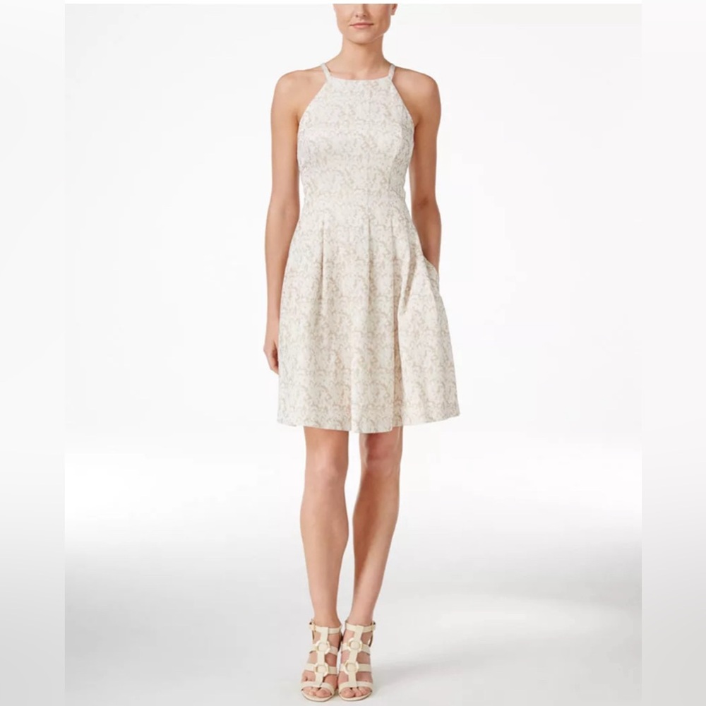 Calvin Klein Women's New Formal Printed Jacquard Halter Dress Size 6